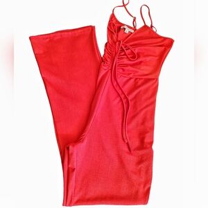 Haute Monde bright orange stretch jumpsuit size Large